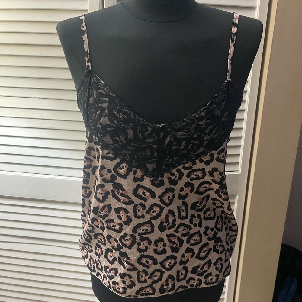 Leopard Print Lace Trim Cami Top